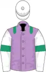 Mauve, emerald green epaulets, white sleeves, emerald green armlets, white cap