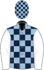 Dark blue and light blue check, white sleeves, check cap