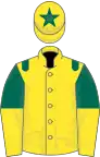 Yellow, dark green epaulets, dark green and yellow halved sleeves, yellow cap, dark green star