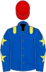 Royal blue, yellow epaulets, royal blue sleeves, yellow stars, red cap