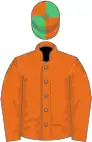 Orange, orange and emerald green quartered cap