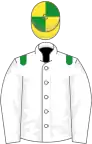 White, green epaulets, yellow and green quartered cap