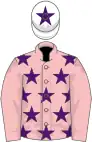 Pink, purple stars, pink sleeves, white cap, purple star