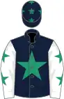 Dark blue, emerald green star, white sleeves, emerald green stars, dark blue cap, emerald green stars