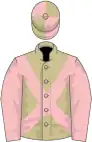 Beige, pink cross belts and sleeves, pink and beige quartered cap