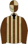 Brown and beige stripes, brown sleeves, quartered cap