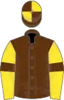 Brown, yellow sleeves, brown armlets, brown and yellow quartered cap