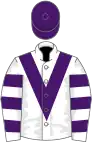 White, purple chevron, hooped sleeves, purple cap