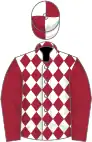 White, maroon diamonds, maroon sleeves, quartered cap