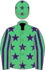 Emerald green, purple stars, striped sleeves and stars on cap