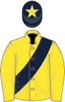 Yellow, dark blue sash, dark blue cap, yellow star