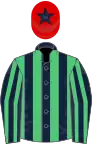 Dark Blue and Emerald Green stripes, Red cap, Dark Blue star