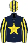 Dark blue, yellow star, striped sleeves and cap