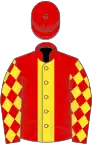 Red, yellow stripe and diamonds on sleeves