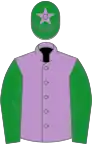 Mauve, green sleeves, green cap, mauve star