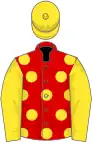 Red, yellow spots, sleeves and cap