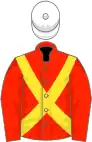 Scarlet, yellow cross-belts, white cap