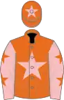 Orange, pink sta, pink sleeves, orange stars, orange cap, pink star