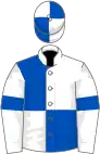 White and royal blue (quartered), white sleeves, royal blue armlets, quartered cap