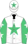 White, emerald green star, emerald green sleeves, white stars, white cap, emerald green star