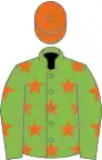 Light green, orange stars, orange cap