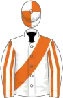 White, orange sash, striped sleeves, quartered cap