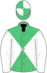 Emerald green and white diabolo, white sleeves, quartered cap