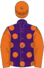 Purple, orange spots, sleeves and cap