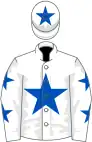 White, royal blue star, stars on sleeves, star on cap