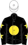 Black, yellow disc, black sleeves, yellow stars, white cap