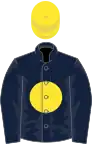 Dark blue, yellow disc, yellow cap