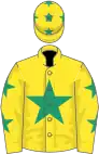 Yellow, emerald green star, stars on sleeves and cap