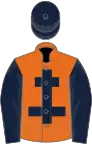 Orange, dark blue cross of lorraine and sleeves, dark blue cap