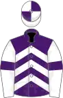 Purple, White chevrons, White sleeves, Purple armlets, quartered cap