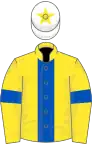 Yellow, royal blue stripe and armlets, white cap, yellow star