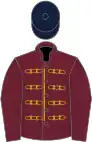 Claret, gold braid, claret sleeves, dark blue cap