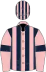 Pink and dark blue stripes, pink sleeves, dark blue armlets