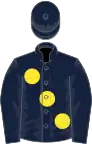 Dark blue, large yellow spots