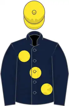 Dark blue, large yellow spots, yellow cap