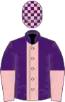 Purple, pink stripe, halved sleeves, checked cap