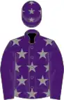 Purple, grey stars on body and cap