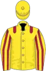 Yellow, maroon epaulets, striped sleeves