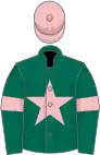 Dark green, pink star, armlets and cap