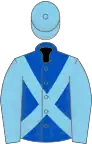 Royal blue, sky blue cross-belts, sleeves and cap