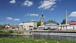 Přepeře with the Church of Saint James the Great seen over the Jizera River