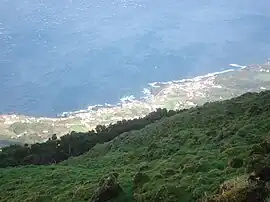 The coastal portion of Santo Amaro village, seen from the Achada Plain near Chã do Pelado