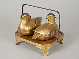 A pair of incense boxes shaped like mandarin ducks