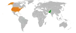 Map indicating locations of Pakistan and United States