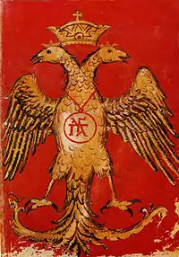 Device of the Emperor John VIII Palaiologos, featuring the double-headed eagle with the sympilema (family cypher) of the Palaiologos dynasty