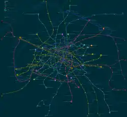 Solarized Dark used in a geographically accurate Paris Métro map